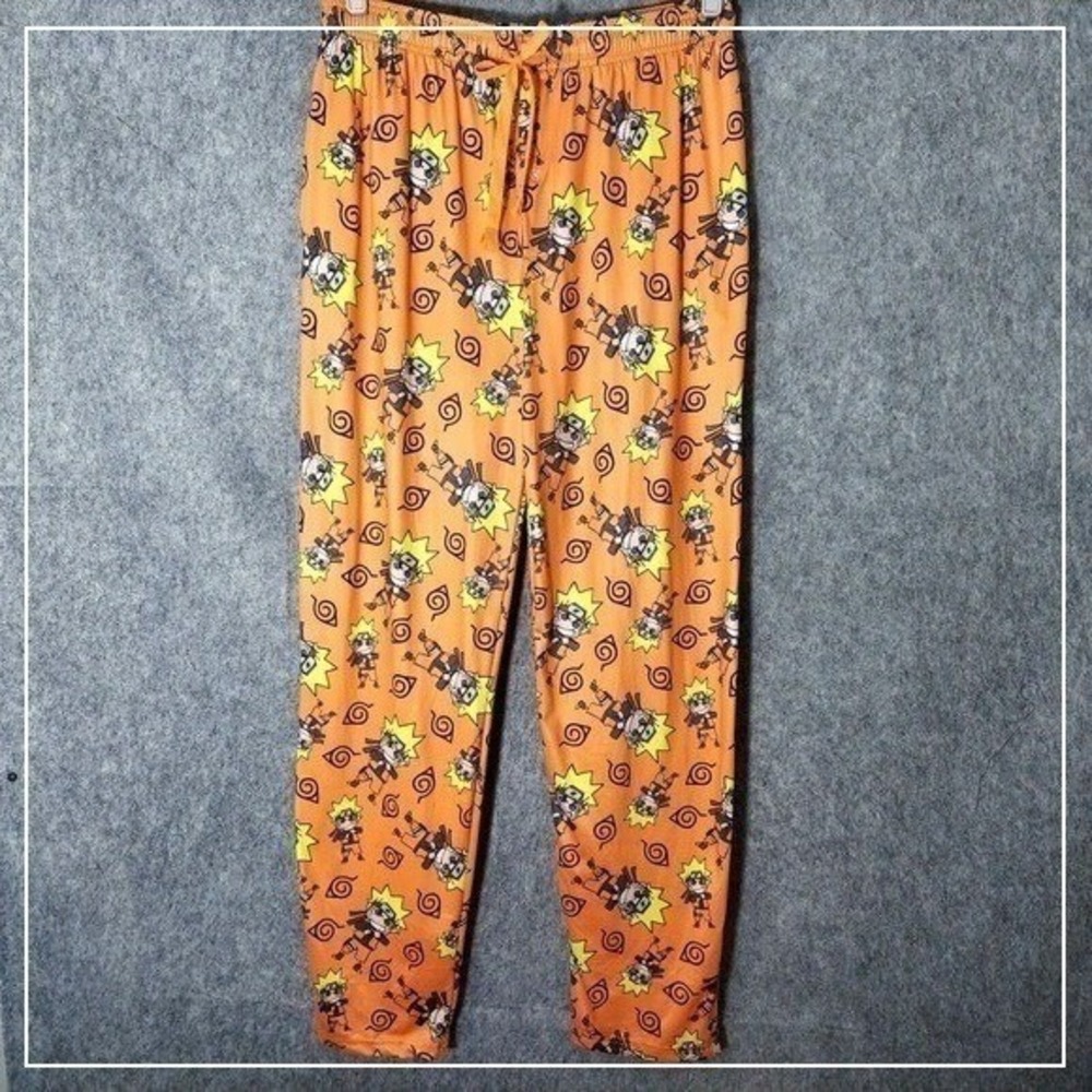 Naruto Pajama Pants Men M Orange Graphic Drawstring Anime Manga Lounge